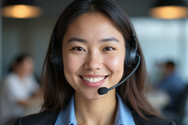 Freundliche Servicekraft mit Headset
